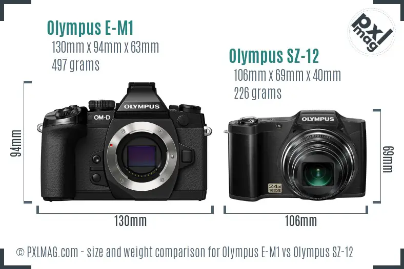 Olympus E-M1 vs Olympus SZ-12 size comparison