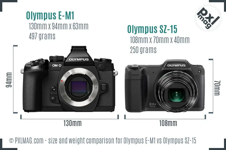 Olympus E-M1 vs Olympus SZ-15 size comparison