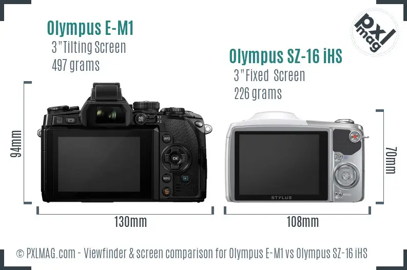 Olympus E-M1 vs Olympus SZ-16 iHS Screen and Viewfinder comparison