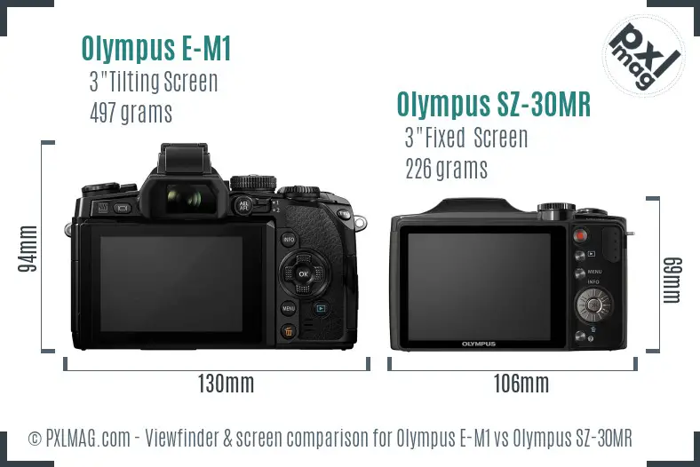 Olympus E-M1 vs Olympus SZ-30MR Screen and Viewfinder comparison