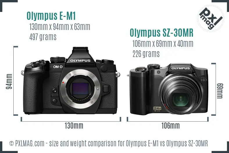Olympus E-M1 vs Olympus SZ-30MR size comparison