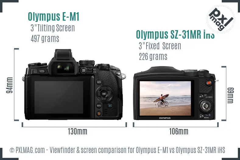 Olympus E-M1 vs Olympus SZ-31MR iHS Screen and Viewfinder comparison