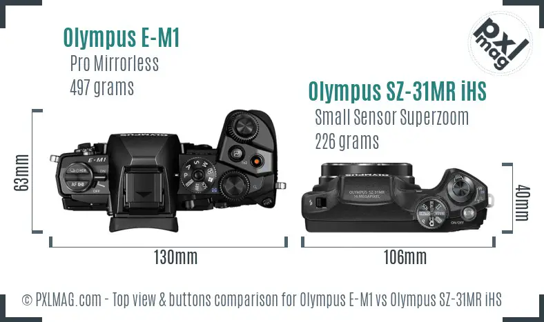 Olympus E-M1 vs Olympus SZ-31MR iHS top view buttons comparison