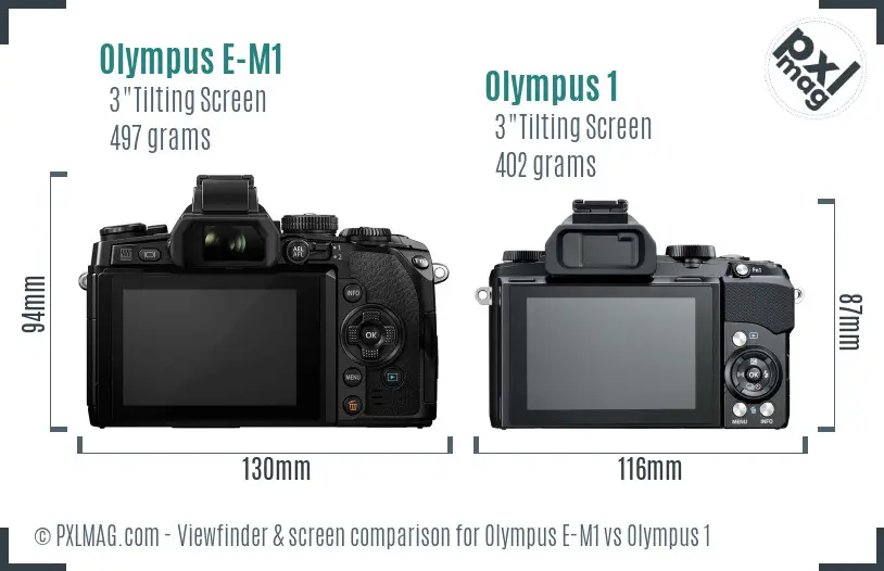 Olympus E-M1 vs Olympus 1 Screen and Viewfinder comparison