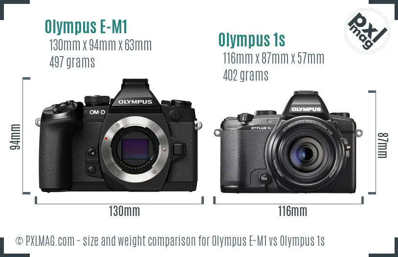 Olympus E-M1 vs Olympus 1s size comparison