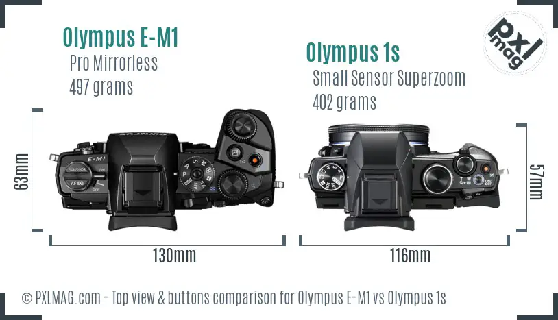 Olympus E-M1 vs Olympus 1s top view buttons comparison