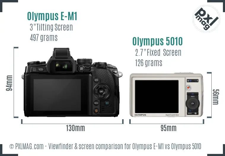 Olympus E-M1 vs Olympus 5010 Screen and Viewfinder comparison