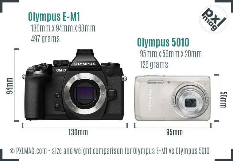 Olympus E-M1 vs Olympus 5010 size comparison