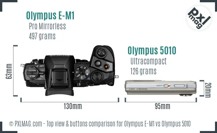 Olympus E-M1 vs Olympus 5010 top view buttons comparison