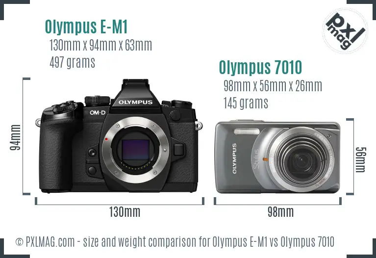 Olympus E-M1 vs Olympus 7010 size comparison
