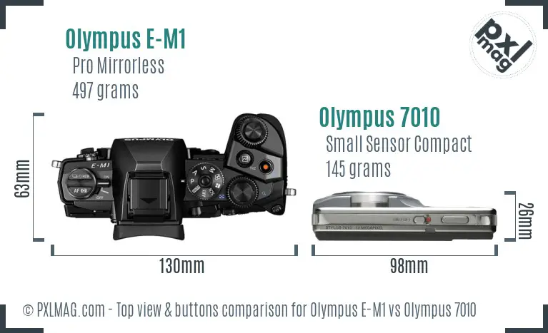Olympus E-M1 vs Olympus 7010 top view buttons comparison