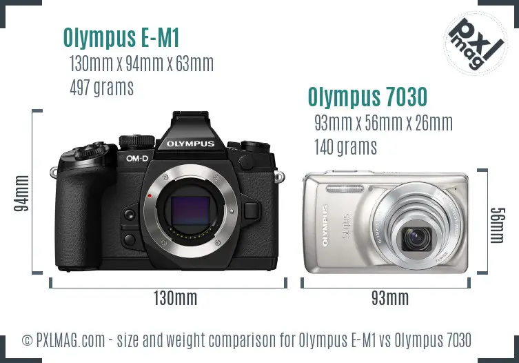 Olympus E-M1 vs Olympus 7030 size comparison