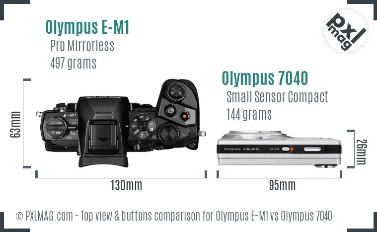 Olympus E-M1 vs Olympus 7040 top view buttons comparison
