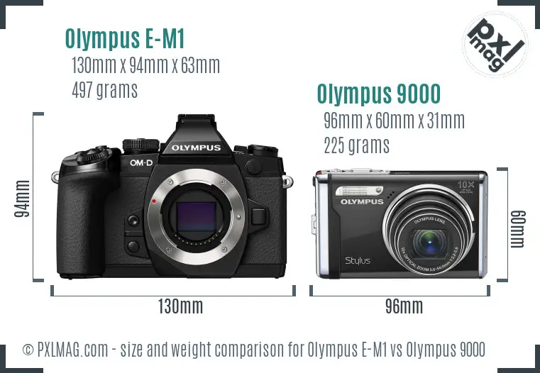 Olympus E-M1 vs Olympus 9000 size comparison