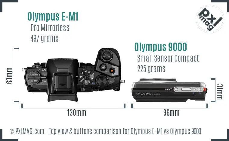 Olympus E-M1 vs Olympus 9000 top view buttons comparison