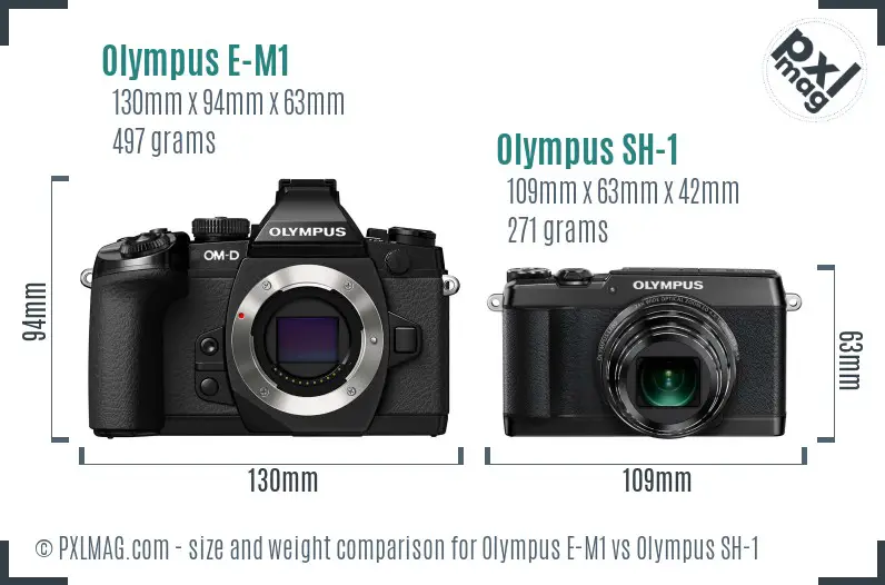 Olympus E-M1 vs Olympus SH-1 size comparison