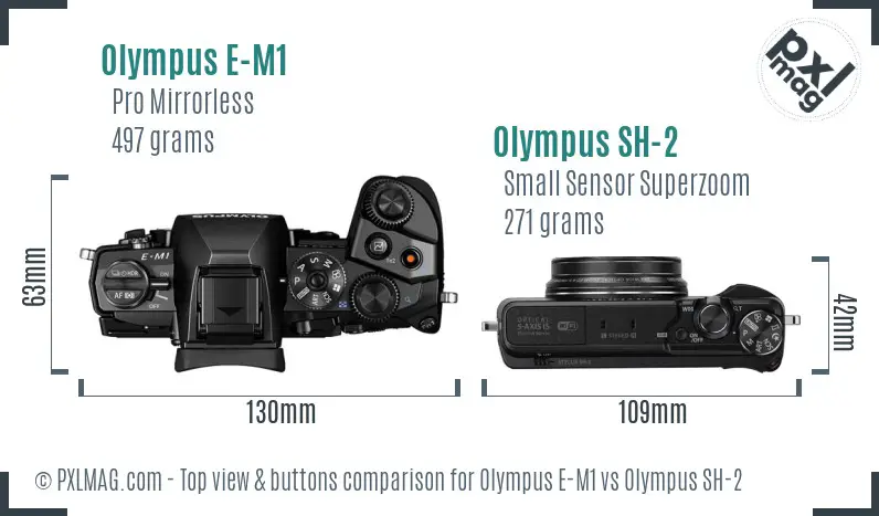 Olympus E-M1 vs Olympus SH-2 top view buttons comparison