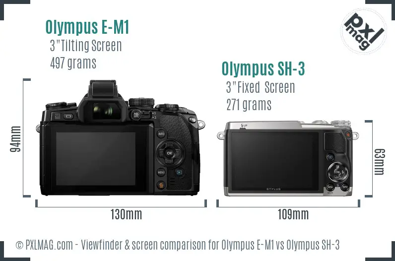 Olympus E-M1 vs Olympus SH-3 Screen and Viewfinder comparison