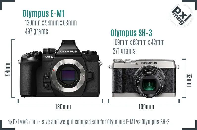 Olympus E-M1 vs Olympus SH-3 size comparison