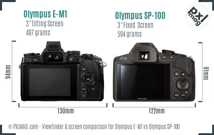 Olympus E-M1 vs Olympus SP-100 Screen and Viewfinder comparison