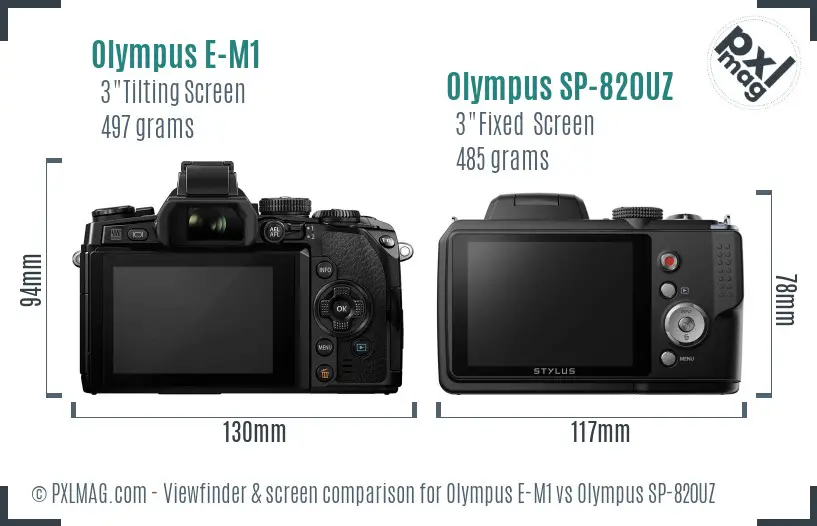 Olympus E-M1 vs Olympus SP-820UZ Screen and Viewfinder comparison