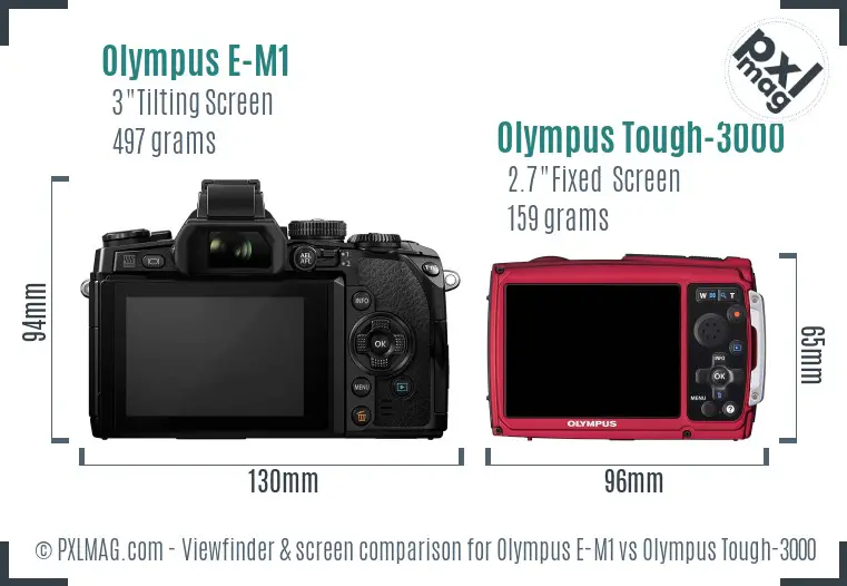Olympus E-M1 vs Olympus Tough-3000 Screen and Viewfinder comparison