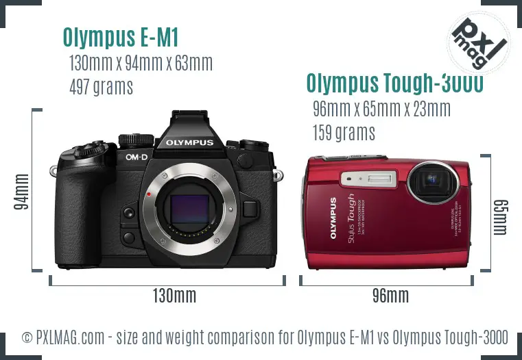 Olympus E-M1 vs Olympus Tough-3000 size comparison