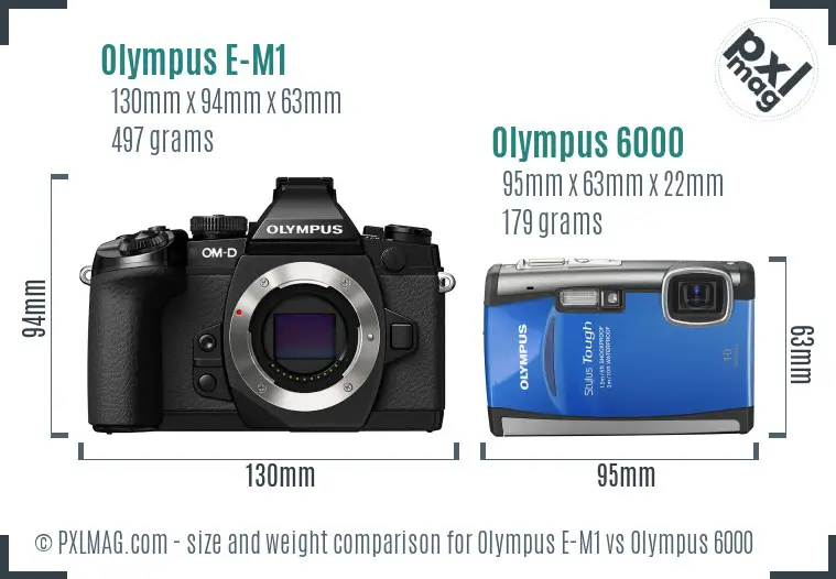 Olympus E-M1 vs Olympus 6000 size comparison