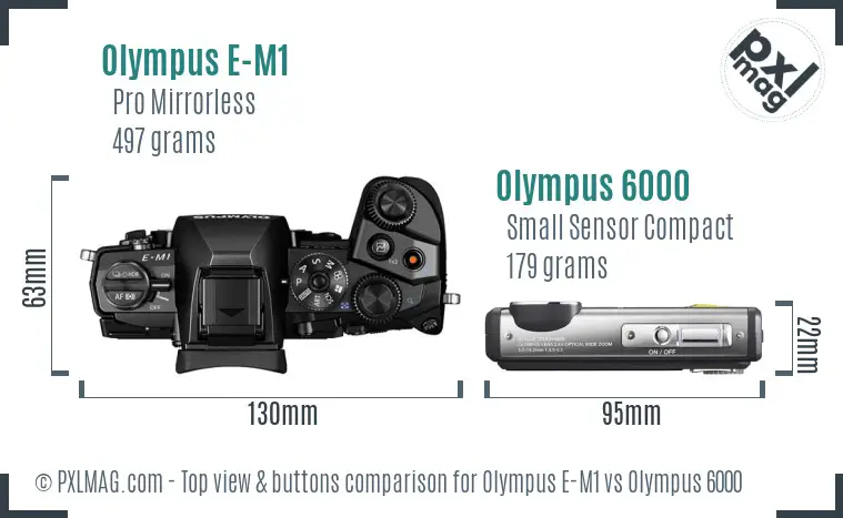 Olympus E-M1 vs Olympus 6000 top view buttons comparison
