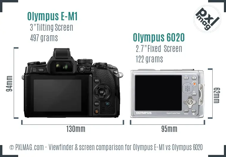 Olympus E-M1 vs Olympus 6020 Screen and Viewfinder comparison
