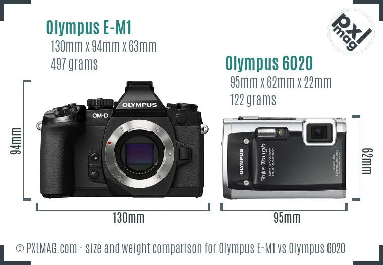 Olympus E-M1 vs Olympus 6020 size comparison