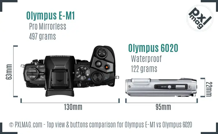 Olympus E-M1 vs Olympus 6020 top view buttons comparison