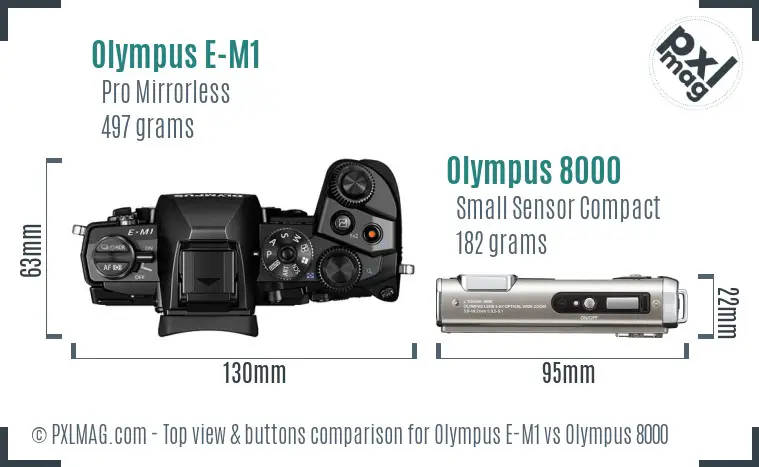 Olympus E-M1 vs Olympus 8000 top view buttons comparison