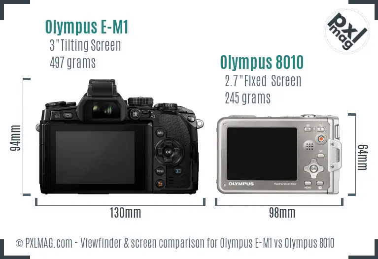 Olympus E-M1 vs Olympus 8010 Screen and Viewfinder comparison