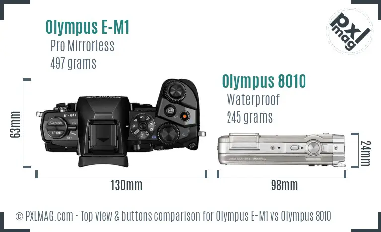 Olympus E-M1 vs Olympus 8010 top view buttons comparison
