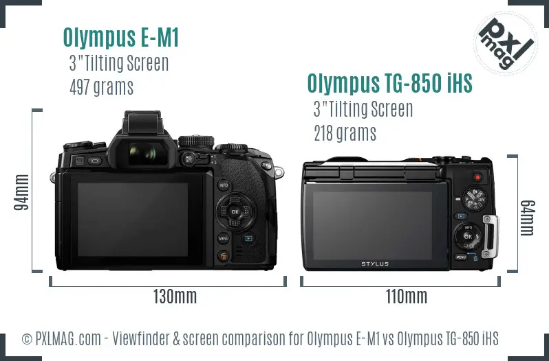 Olympus E-M1 vs Olympus TG-850 iHS Screen and Viewfinder comparison