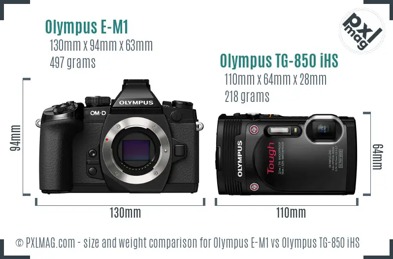 Olympus E-M1 vs Olympus TG-850 iHS size comparison