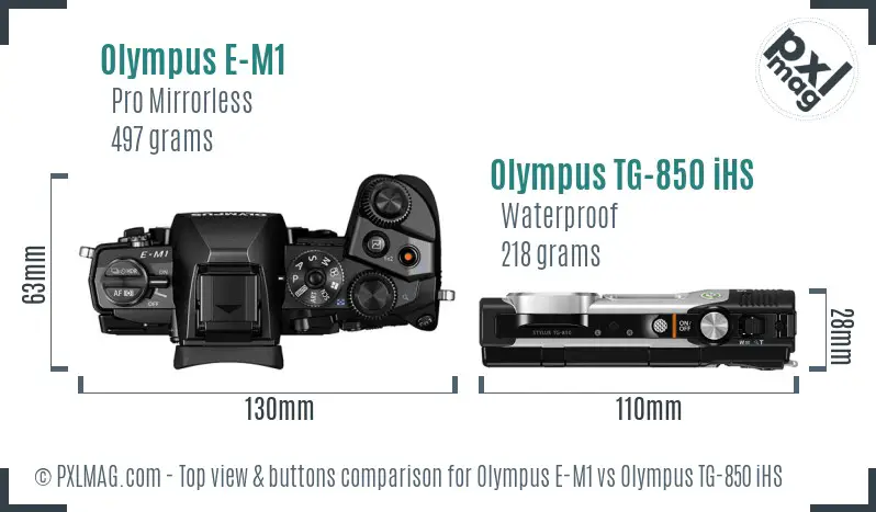 Olympus E-M1 vs Olympus TG-850 iHS top view buttons comparison