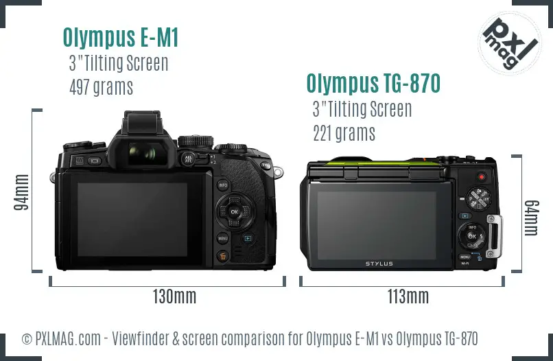 Olympus E-M1 vs Olympus TG-870 Screen and Viewfinder comparison
