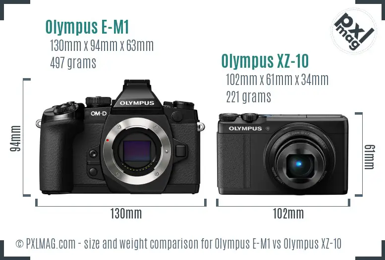 Olympus E-M1 vs Olympus XZ-10 size comparison