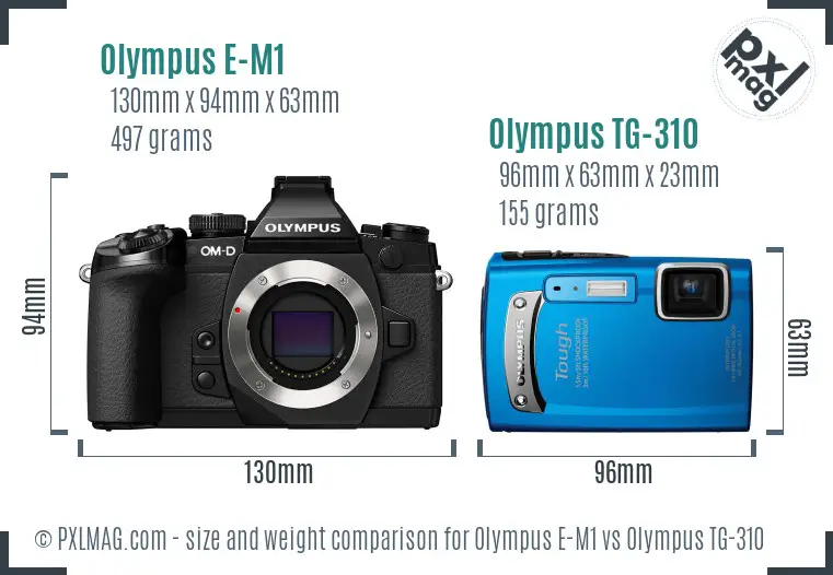 Olympus E-M1 vs Olympus TG-310 size comparison