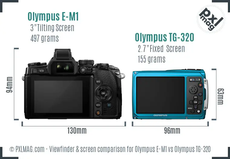 Olympus E-M1 vs Olympus TG-320 Screen and Viewfinder comparison