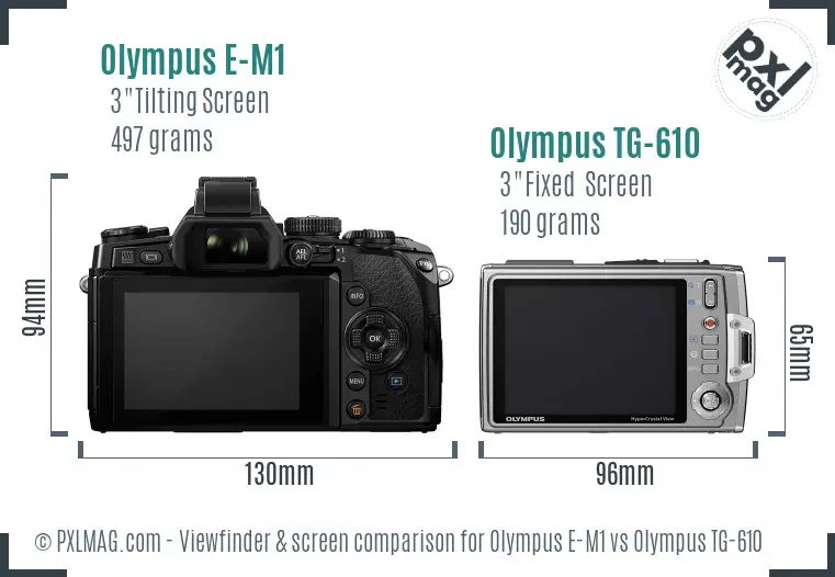 Olympus E-M1 vs Olympus TG-610 Screen and Viewfinder comparison