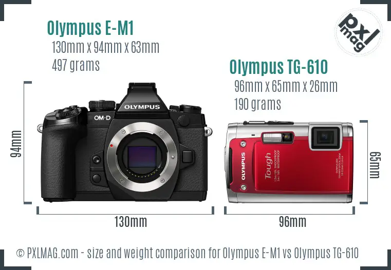 Olympus E-M1 vs Olympus TG-610 size comparison