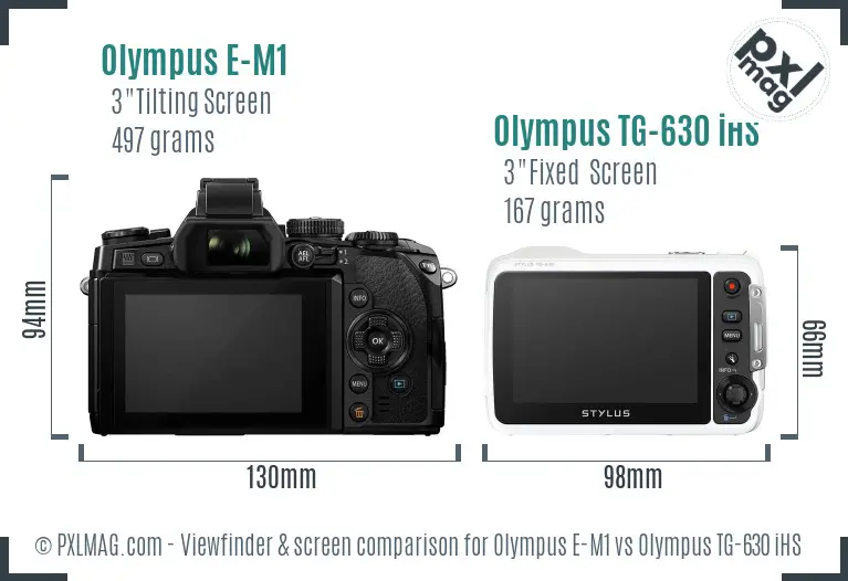 Olympus E-M1 vs Olympus TG-630 iHS Screen and Viewfinder comparison