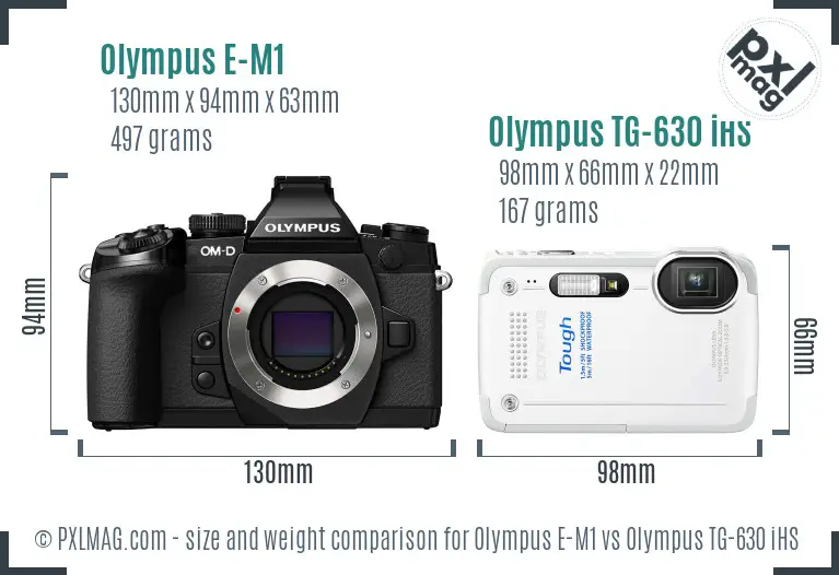 Olympus E-M1 vs Olympus TG-630 iHS size comparison