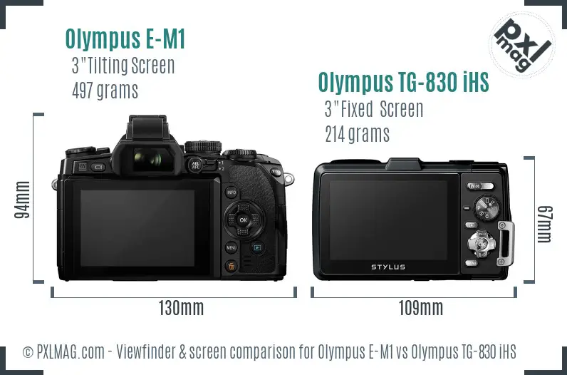 Olympus E-M1 vs Olympus TG-830 iHS Screen and Viewfinder comparison