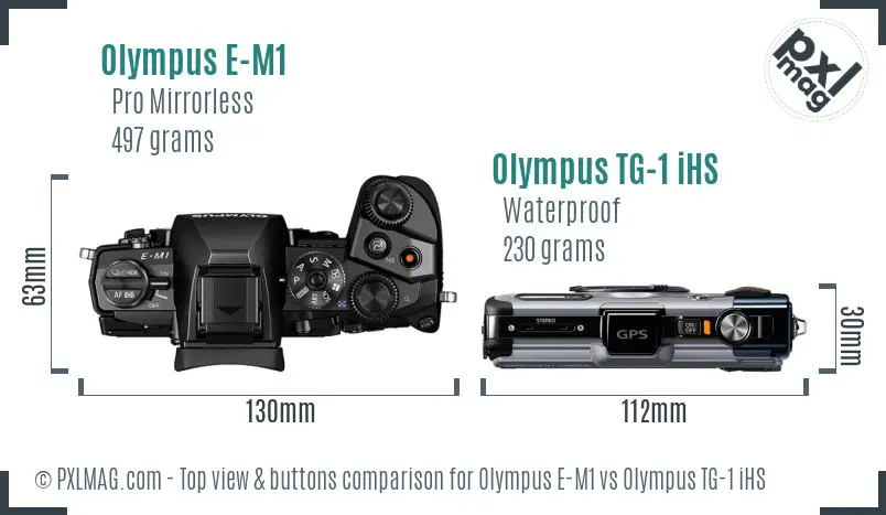 Olympus E-M1 vs Olympus TG-1 iHS top view buttons comparison