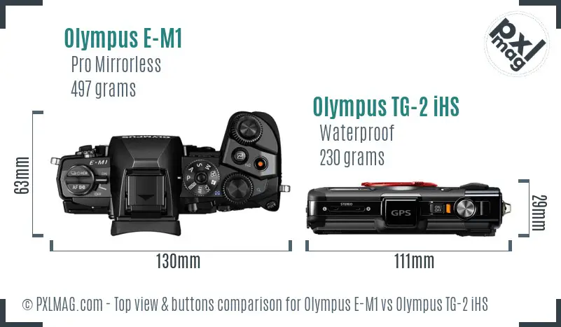 Olympus E-M1 vs Olympus TG-2 iHS top view buttons comparison