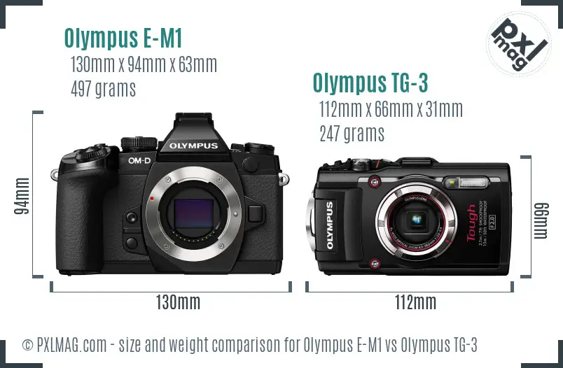 Olympus E-M1 vs Olympus TG-3 size comparison